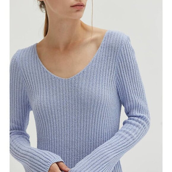 Ice Blue Ribbed Sweater Dress - Picture 2 of 4